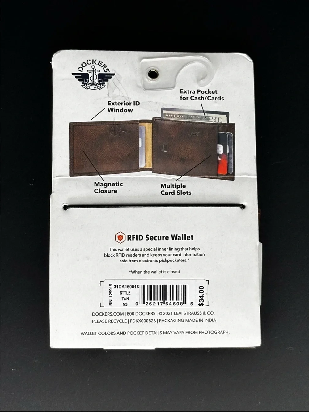 Dockers Brown Leather Magnetic Card Case Wallet
